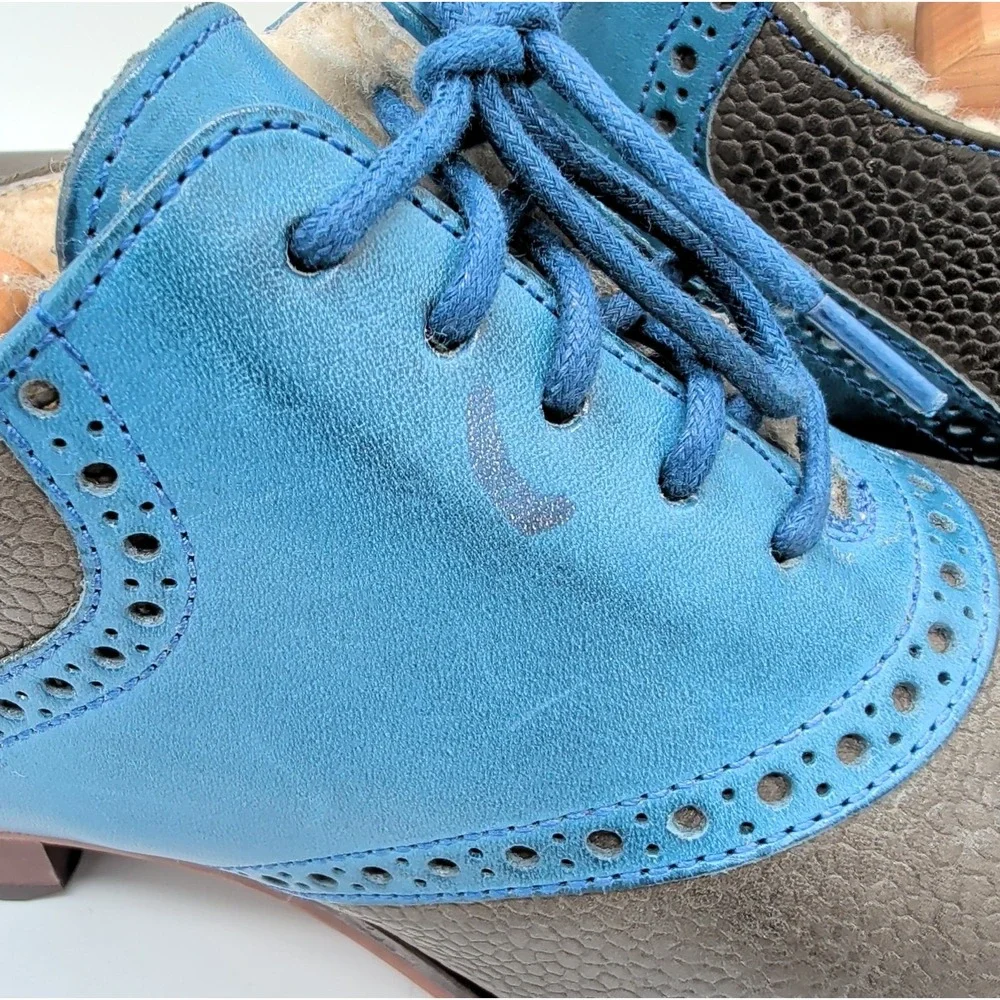 Cole Haan Saddle Oxford Men 10 Brown Blue Excellent Shearling Nike Air C10398